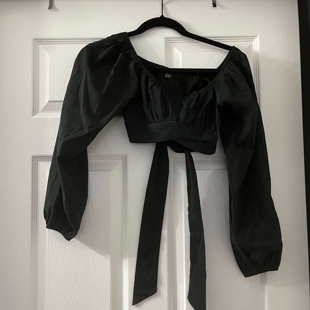 Black Wrap Tie Crop Top